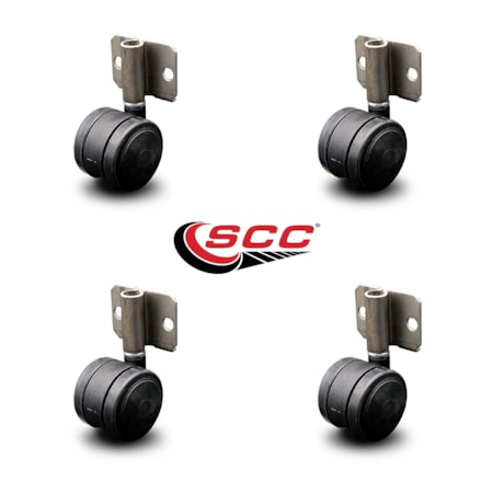 Service Caster 2" Black Soft Twin Wheel Caster with Side Mount Set Service Caster SCC-GR02S50-TPR-BLK-716-4-CB180-4